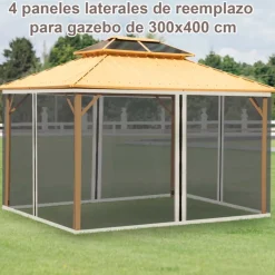 4 paneles laterales Outsunny para carpa con mosquitera negro 207x352 cm