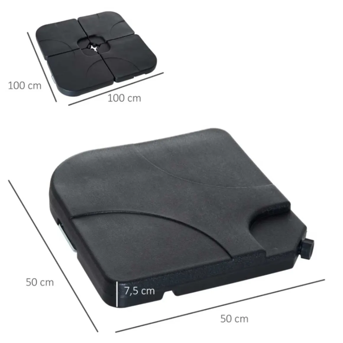 4 soportes rellenables para sombrilla Outsunny negro 7,5x100x100 cm