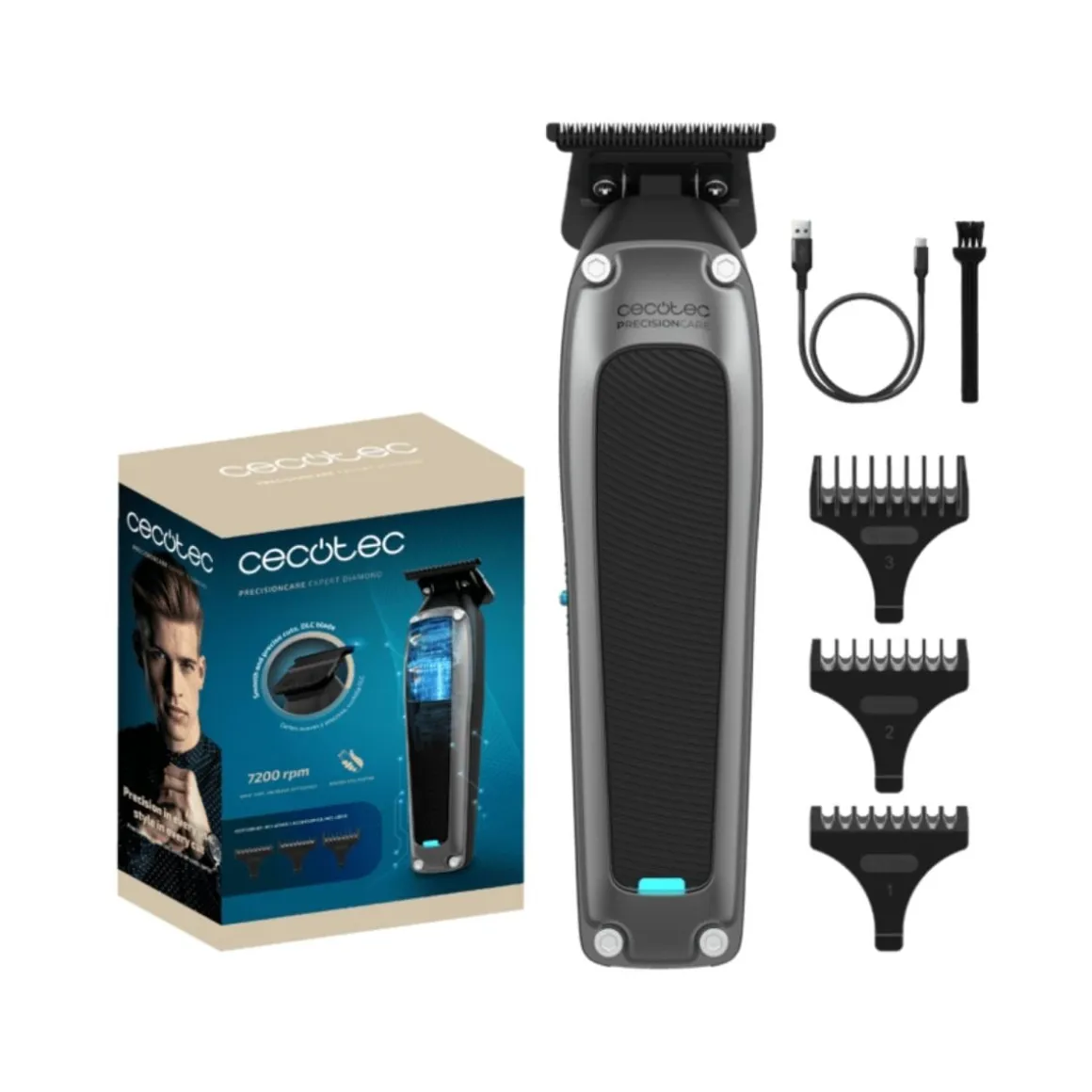 Afeitadora Cecotec PrecisionCare Expert Diamond 7200 rpm con cuchilla DLC de diamante negro