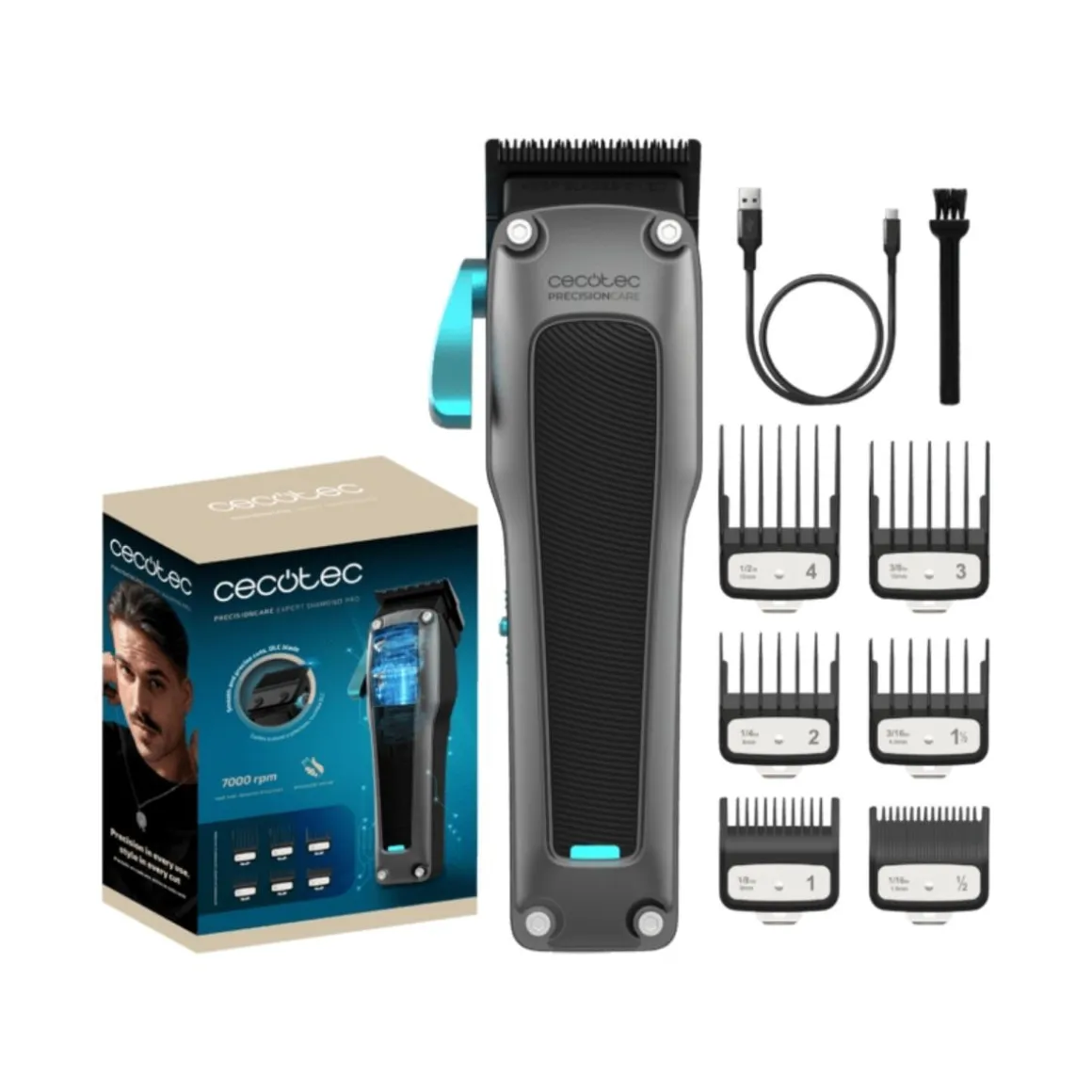 Afeitadora Cecotec PrecisionCare Expert Diamond Pro 7000 rpm con cuchilla DLC y cabezales