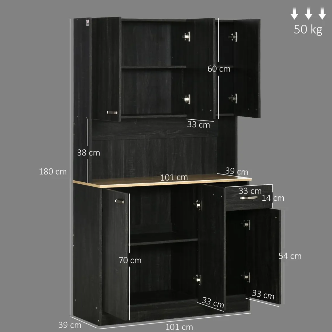 Alacena Dalia Homcom 6 puertas con cajón 180x101x39 cm