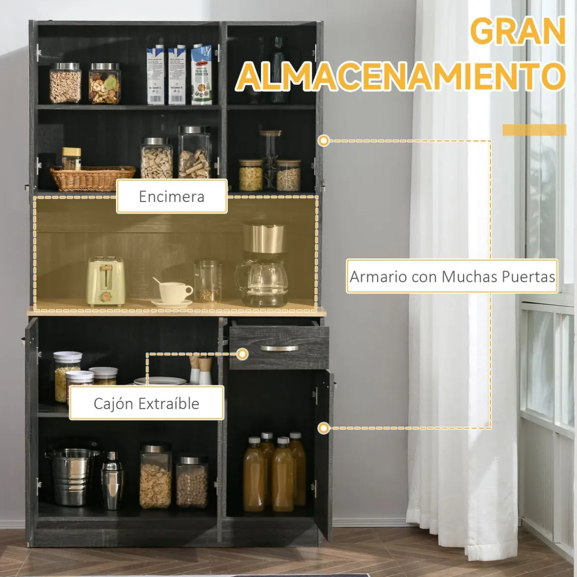 Alacena Dalia Homcom 6 puertas con cajón 180x101x39 cm