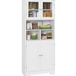 Alacena Everest Homcom con puertas de cristal blanco 145,5x30x60 cm