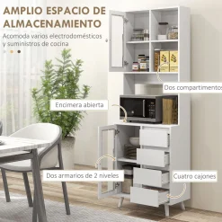 Alacena Moray Homcom 4 cajones + 2 armarios + estante blanco 180x60x35 cm