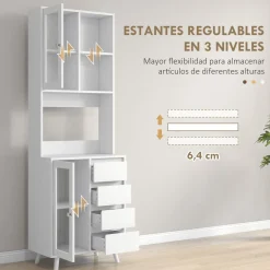 Alacena Moray Homcom 4 cajones + 2 armarios + estante blanco 180x60x35 cm