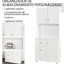Alacena Toja Homcom 3 cajones + 2 armarios blanco 183,5x80x39,5 cm