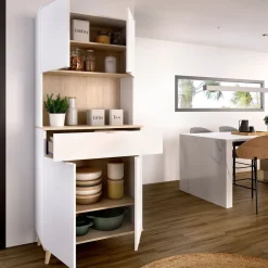 Alacena Wok 4 puertas con cajón blanco/natural 190,6x60x40 cm