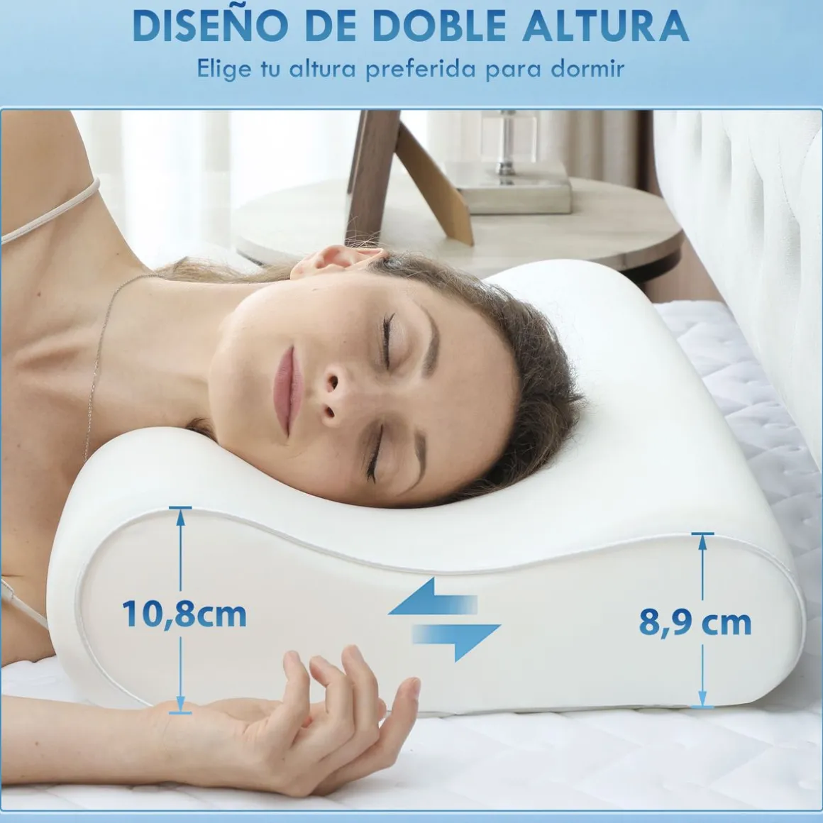 Almohada cervical Homcom viscoelástica doble altura blanco 70 cm