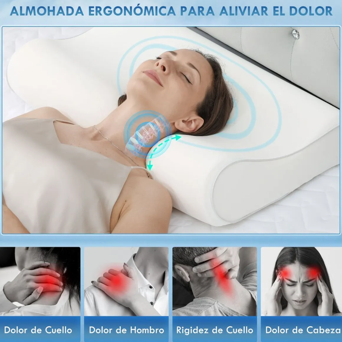 Almohada cervical Homcom viscoelástica doble altura blanco 70 cm