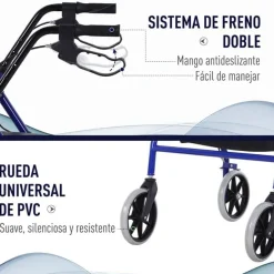 Andador para adultos Homcom plegable con ruedas 4 niveles de altura azul/negro 84-93x77x55,5 cm