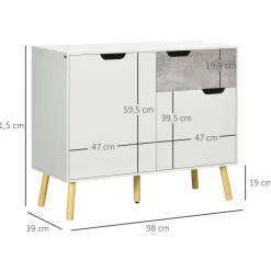 Aparador Agosto Homcom 2 puertas + cajón blanco/gris 81,5x98x39 cm