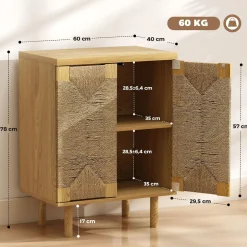 Aparador Akira Homcom 2 puertas natural 78x60x40 cm