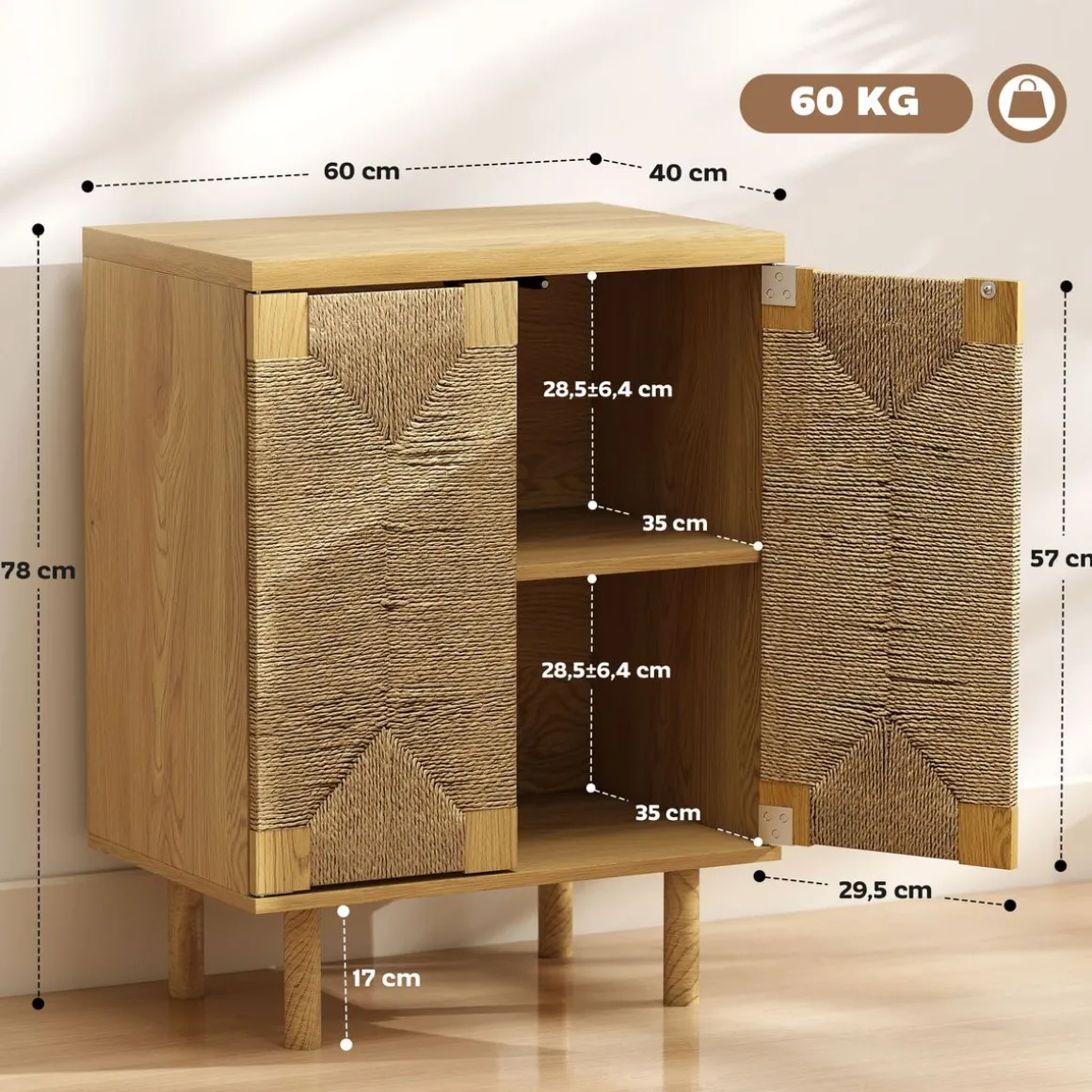 Aparador Akira Homcom 2 puertas natural 78x60x40 cm
