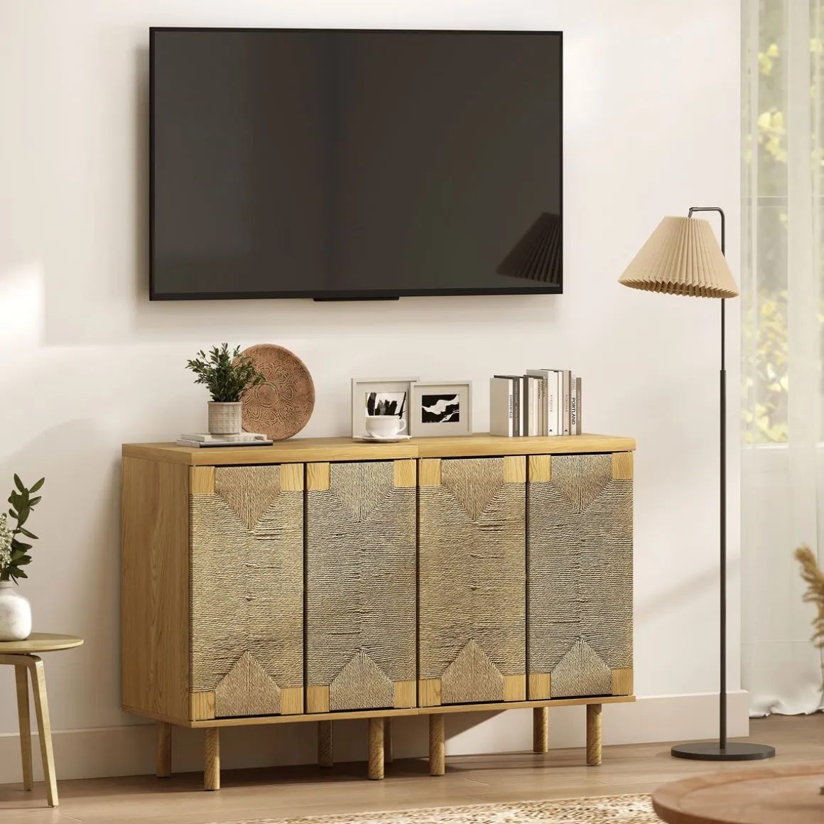Aparador Akira Homcom 2 puertas natural 78x60x40 cm