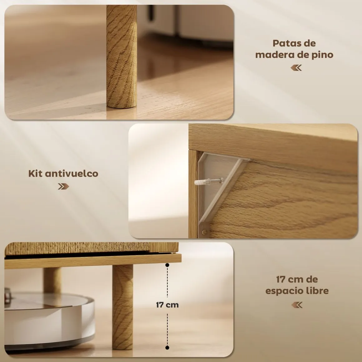 Aparador Akira Homcom 2 puertas natural 78x60x40 cm