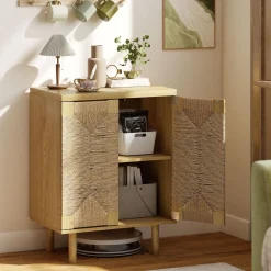Aparador Akira Homcom 2 puertas natural 78x60x40 cm