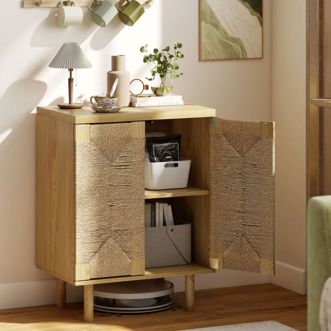 Aparador Akira Homcom 2 puertas natural 78x60x40 cm