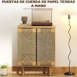 Aparador Akira Homcom 2 puertas natural 78x60x40 cm