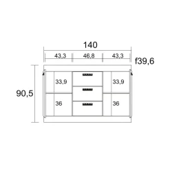 Aparador Argos 2 3 cajones + 2 puertas blanco mate/natural 90,5x140x39,6 cm
