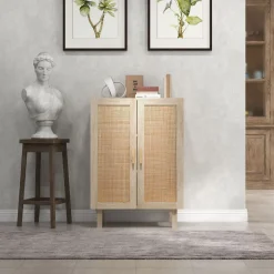 Aparador Babel Homcom 2 puertas con estantes ajustables natural 102x73x41 cm