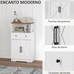 Aparador Barnet Homcom 2 cajones + 4 estantes blanco 108x60x31cm