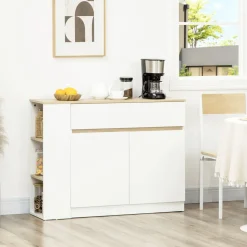 Aparador Cayena Homcom 2 puertas + cajón + 3 estantes blanco 82x110x29,5 cm