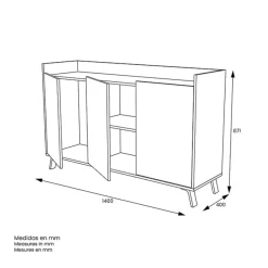 Aparador Charles 3 puertas blanco/roble 87,1x140x40 cm