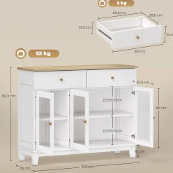 Aparador Cirell Homcom 3 puertas con 2 cajones blanco/natural 80,3x100x35 cm