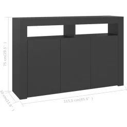 Aparador con luces LED 3 armarios 2 estantes abiertos negro 75x115,5x30 cm