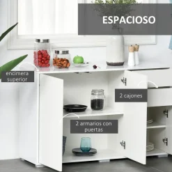 Aparador Conil Homcom 3 puertas + 2 cajones blanco 74x117x36 cm