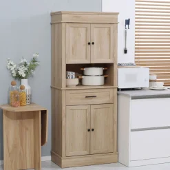 Aparador Crayke Homcom 4 puertas + cajón + estante roble 183x74x39,5 cm