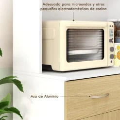 Aparador Cuéntame Homcom 2 armarios + 1 cajón natural/blanco 180x80x40 cm