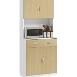Aparador Cuéntame Homcom 2 armarios + 1 cajón natural/blanco 180x80x40 cm