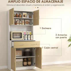 Aparador Cuéntame Homcom 2 armarios + 1 cajón natural/blanco 180x80x40 cm