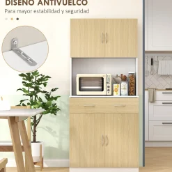 Aparador Cuéntame Homcom 2 armarios + 1 cajón natural/blanco 180x80x40 cm