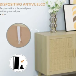 Aparador Daiki Homcom 3 puertas natural 70x136x41 cm