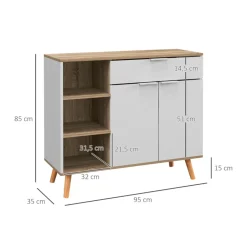 Aparador Dalvik Homcom con cajón + 3 estantes + armario blanco/natural 85x95x35 cm