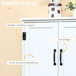 Aparador de cocina Betroka Homcom 4 puertas blanco 123x60x30 cm