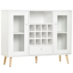 Aparador de cocina Byron Homcom 2 puertas + 1 cajón + botellero blanco 80x100x33 cm