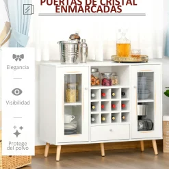 Aparador de cocina Byron Homcom 2 puertas + 1 cajón + botellero blanco 80x100x33 cm