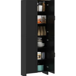 Aparador de cocina Dami Homcom 4 puertas + 6 estantes ajustables negro 170,5x60x30 cm