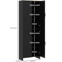 Aparador de cocina Dami Homcom 4 puertas + 6 estantes ajustables negro 170,5x60x30 cm