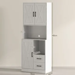 Aparador de cocina Green Homcom 2 armarios + cajones + encimera blanco 180x70x40 cm