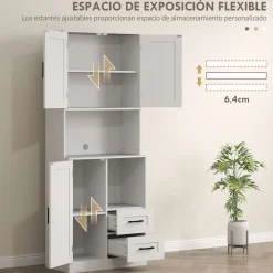 Aparador de cocina Green Homcom 2 armarios + cajones + encimera blanco 180x70x40 cm