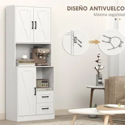 Aparador de cocina Green Homcom 2 armarios + cajones + encimera blanco 180x70x40 cm