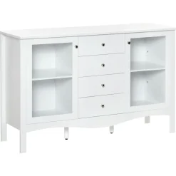 Aparador de cocina Lilia Homcom 2 puertas + 4 cajones blanco 85x136x45 cm