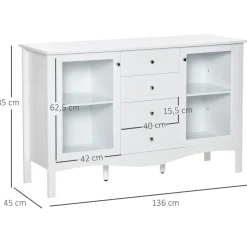 Aparador de cocina Lilia Homcom 2 puertas + 4 cajones blanco 85x136x45 cm