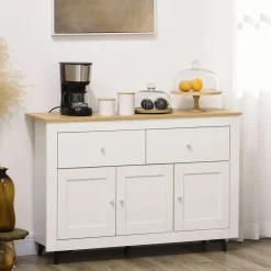 Aparador de cocina Namur Homcom 2 cajones + 3 puertas blanco/natural 80x117x35 cm