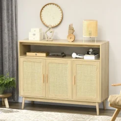 Aparador de cocina San Vicente Homcom 3 puertas estilo cannage natural 97x120x40 cm