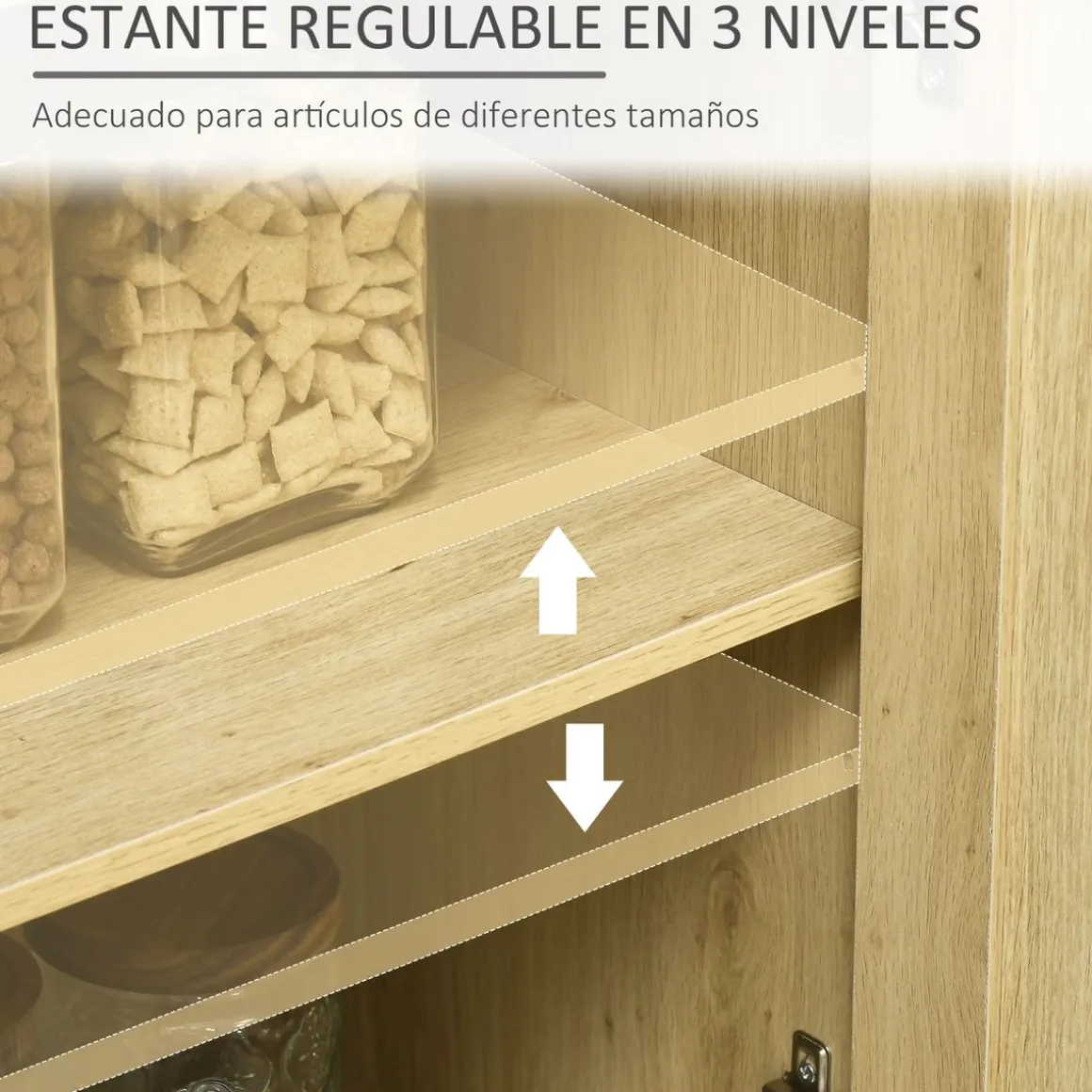 Aparador de cocina San Vicente Homcom 3 puertas estilo cannage natural 97x120x40 cm